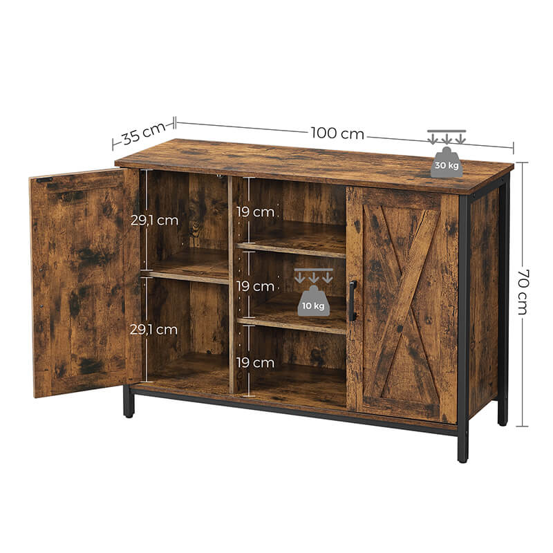VASAGLE Buffet Cabinet, Sideboard with Open Compartment, Sliding Barn Door,  11.8 D x 27.6 W x 31.5 H, Toasted Oak and Black ULSC089B50